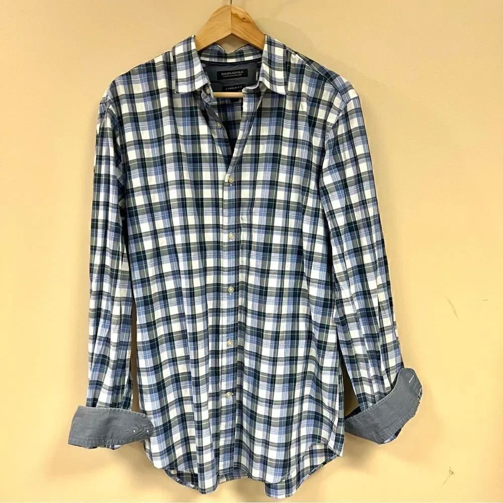 Banana Republic blue plaid button down size L
